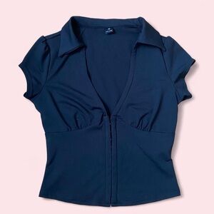SHEIN Black corset blouse short sleeve collared blouse top